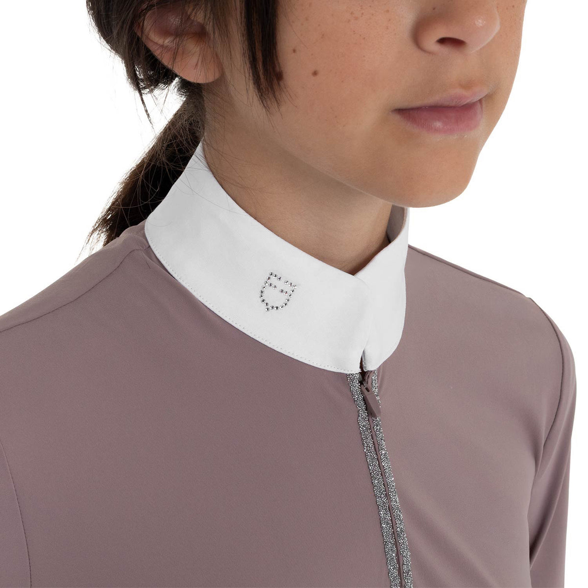 Equestro Girls' long-sleeved competition polo shirt with rhinestones