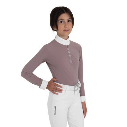 Equestro Girls' long-sleeved competition polo shirt with rhinestones