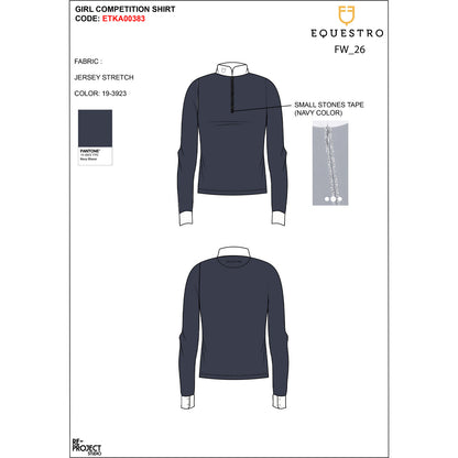 Equestro Girls' long-sleeved competition polo shirt with rhinestones