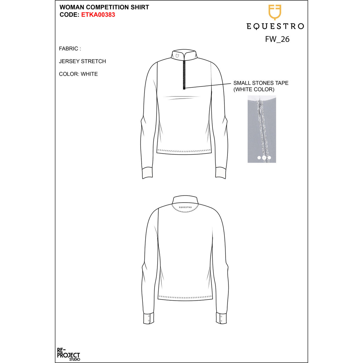 Equestro Girls' long-sleeved competition polo shirt with rhinestones