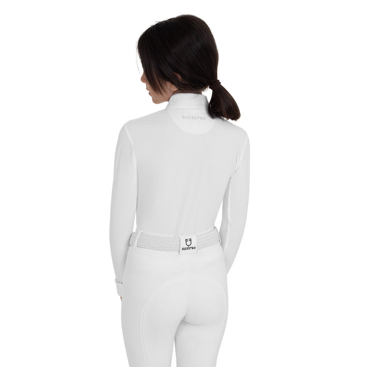 Equestro Girls' long-sleeved competition polo shirt with rhinestones