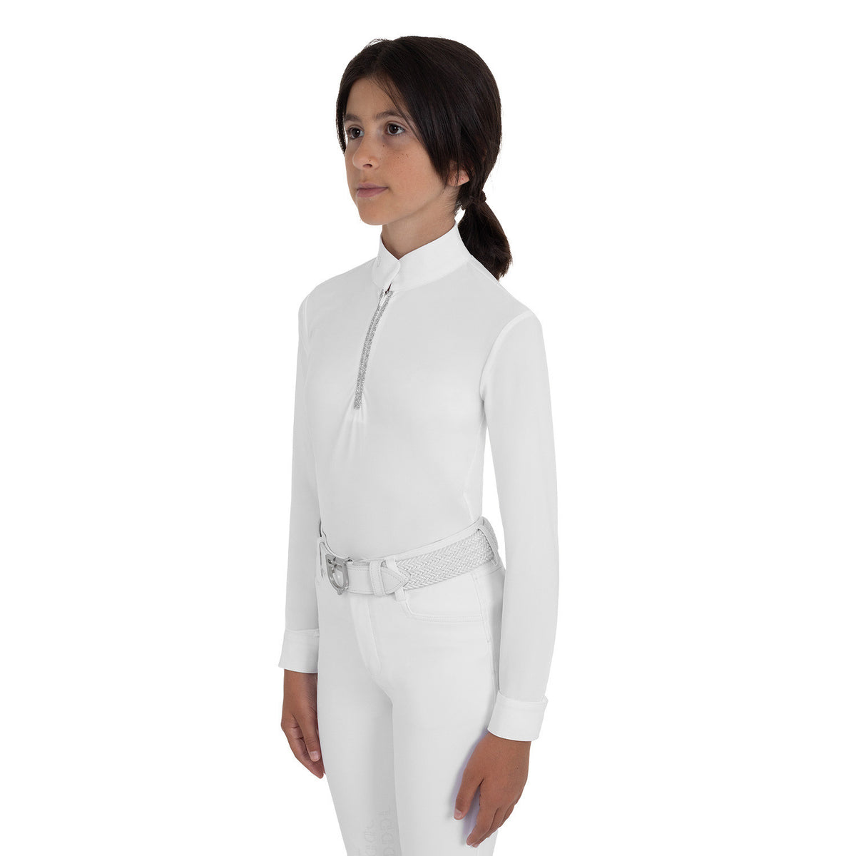 Equestro Girls' long-sleeved competition polo shirt with rhinestones