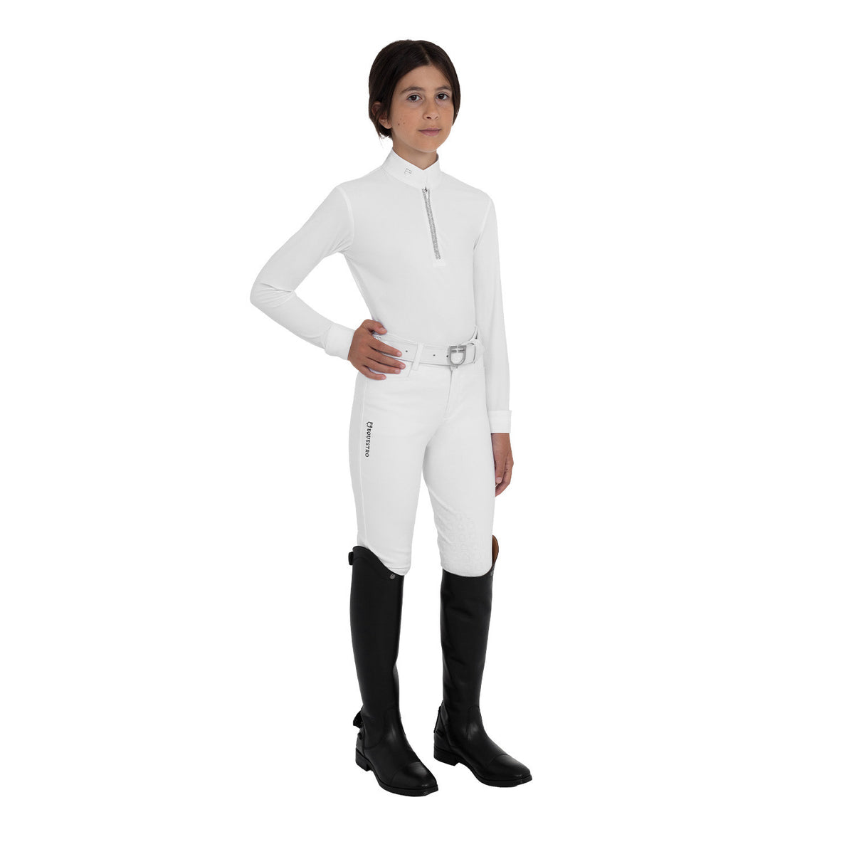 Equestro Girls' long-sleeved competition polo shirt with rhinestones