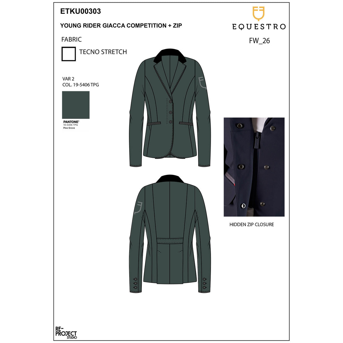 Equestro Kids' unisex competition jacket with zip and buttons