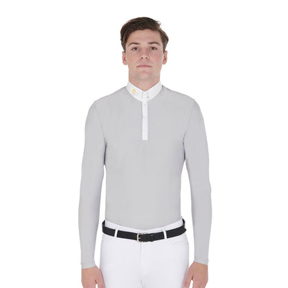 Equestro Men's long-sleeved polo shirt in technical fleece fabric