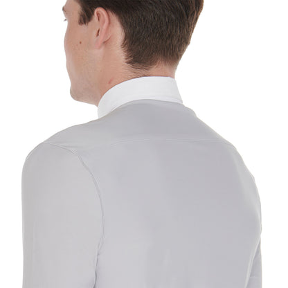 Equestro Men's long-sleeved polo shirt in technical fleece fabric