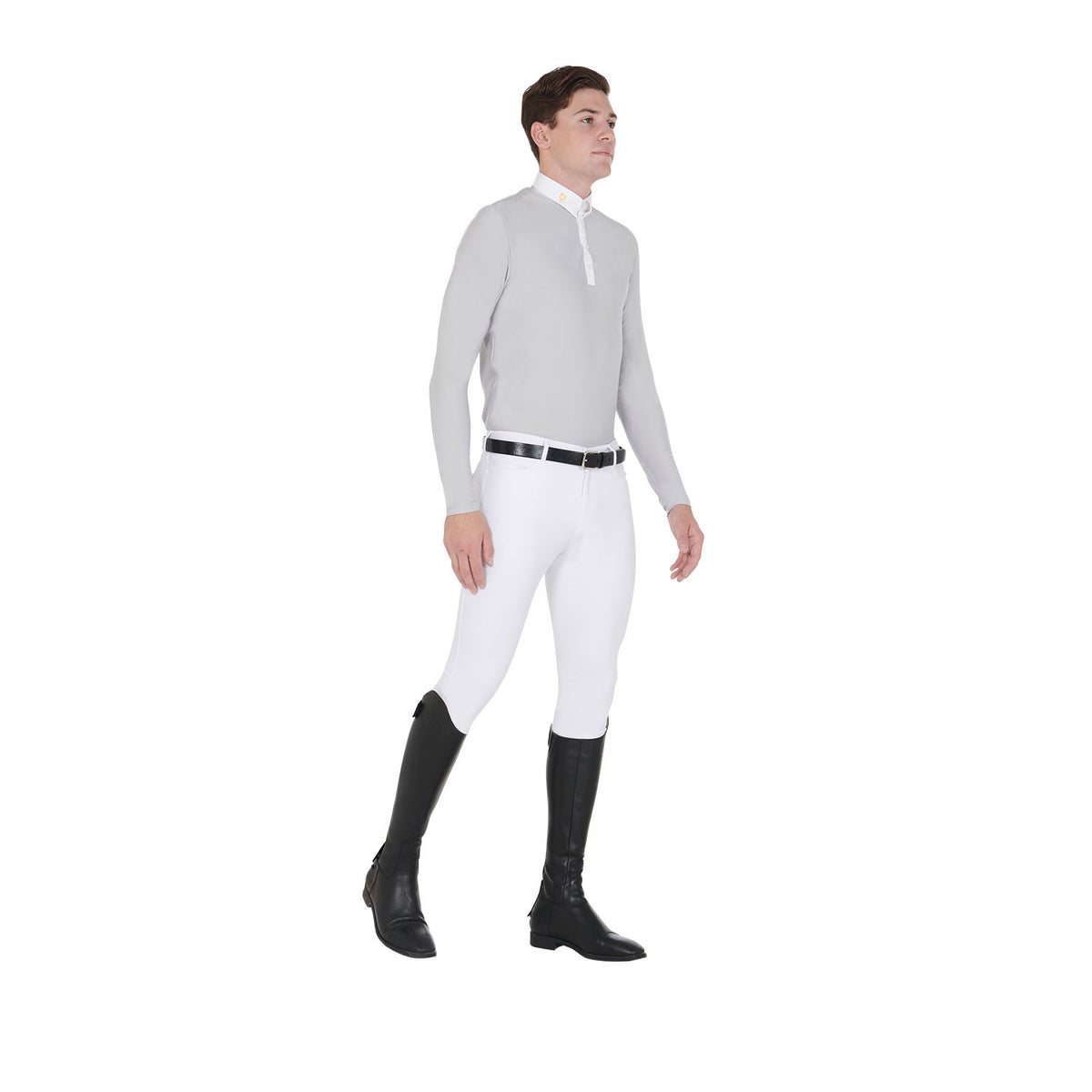 Equestro Men's long-sleeved polo shirt in technical fleece fabric