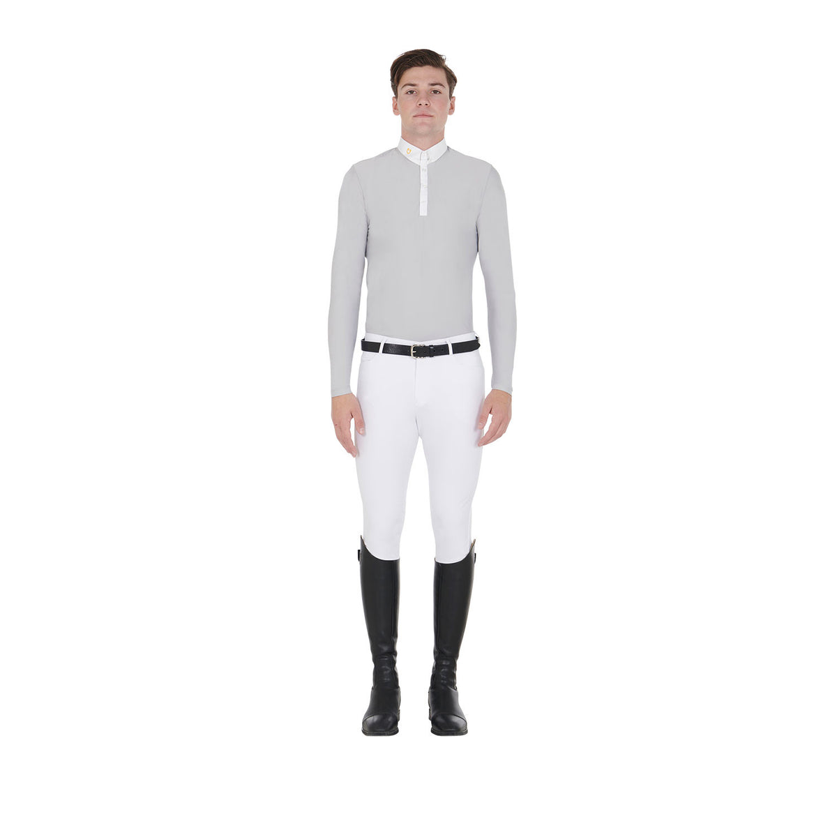 Equestro Men's long-sleeved polo shirt in technical fleece fabric