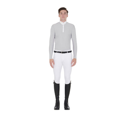 Equestro Men's long-sleeved polo shirt in technical fleece fabric