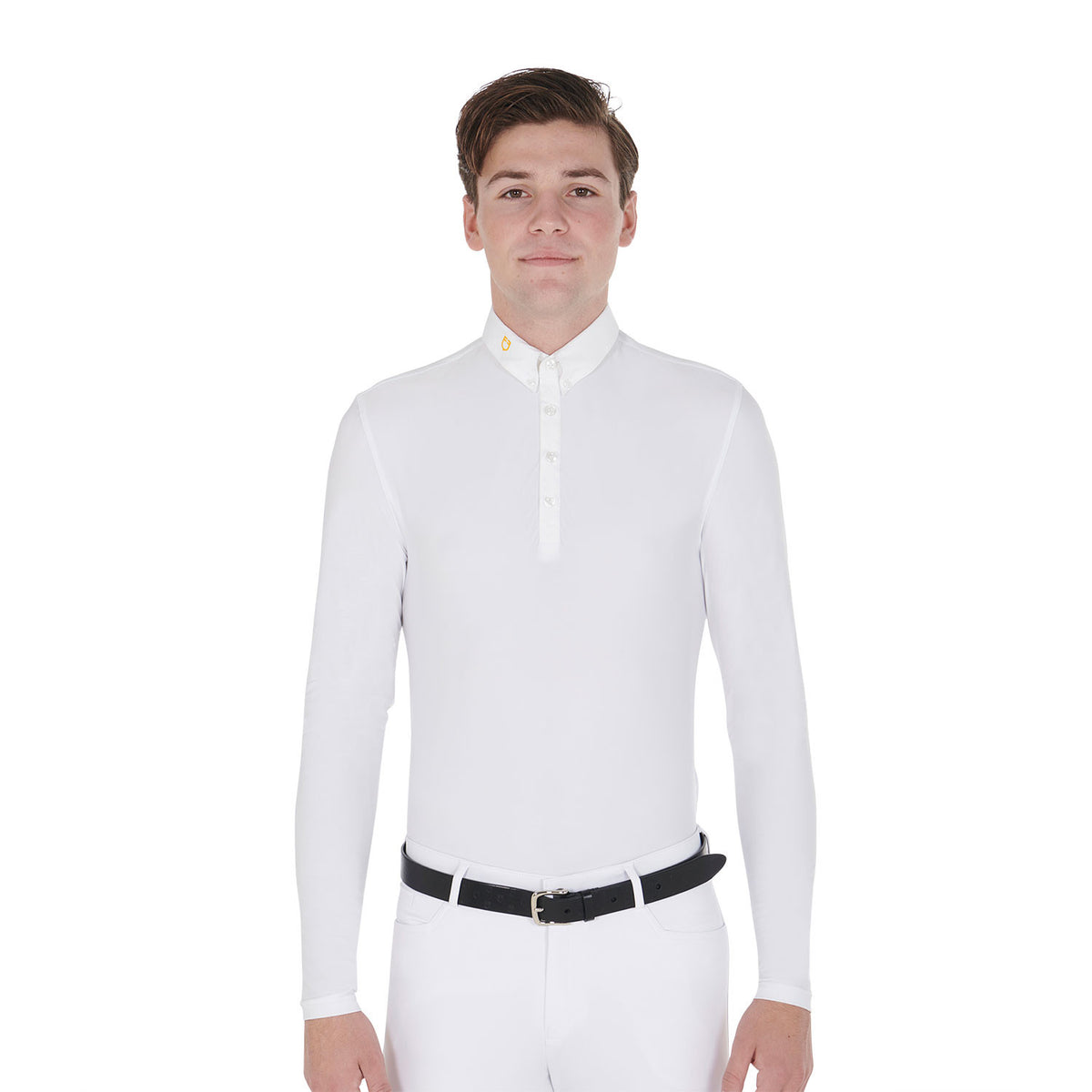 Equestro Men's long-sleeved polo shirt in technical fleece fabric