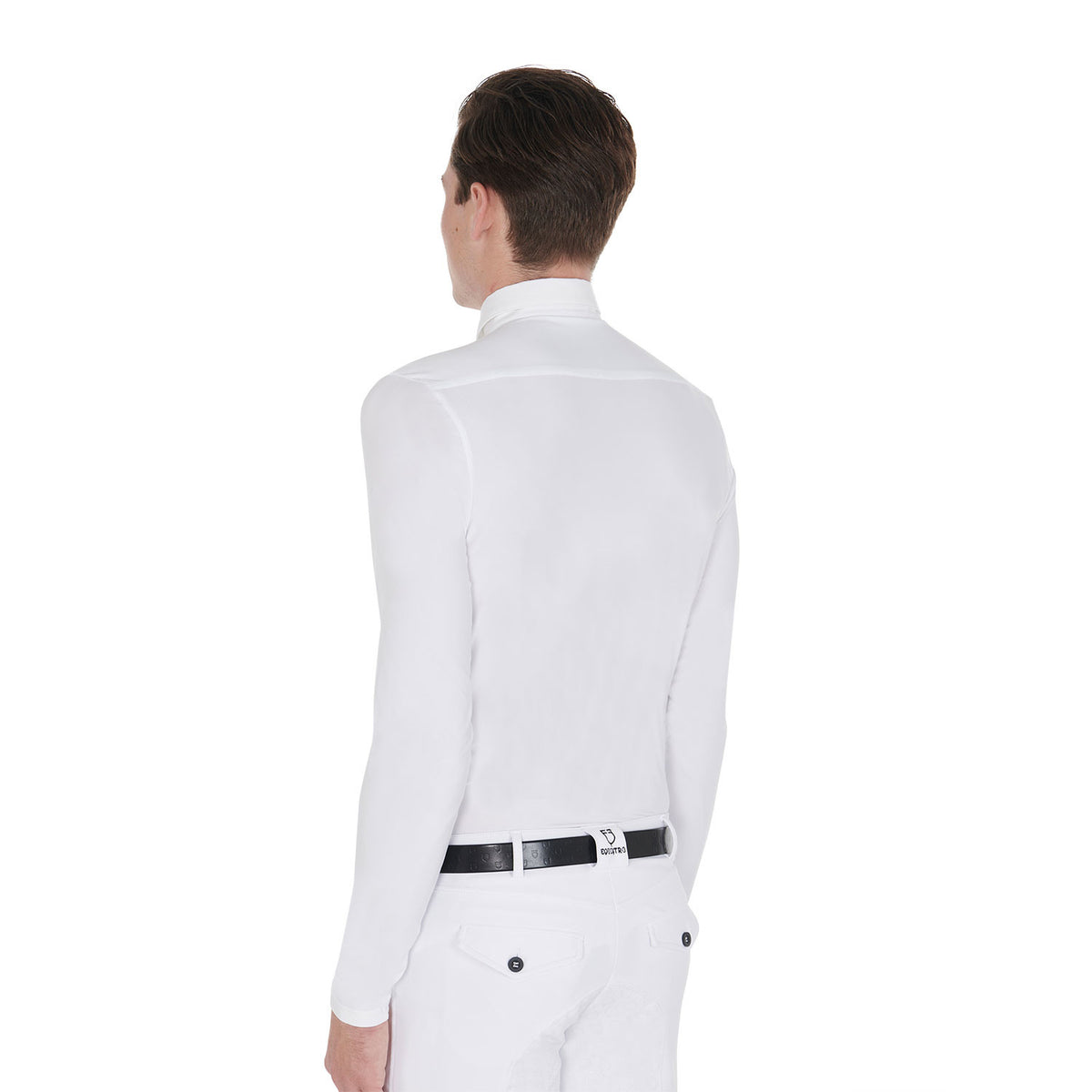 Equestro Men's long-sleeved polo shirt in technical fleece fabric