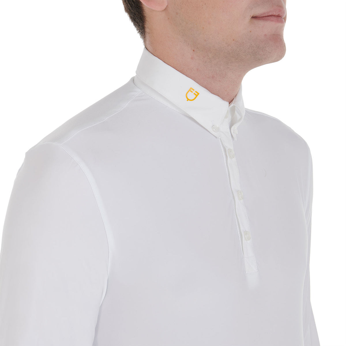 Equestro Men's long-sleeved polo shirt in technical fleece fabric