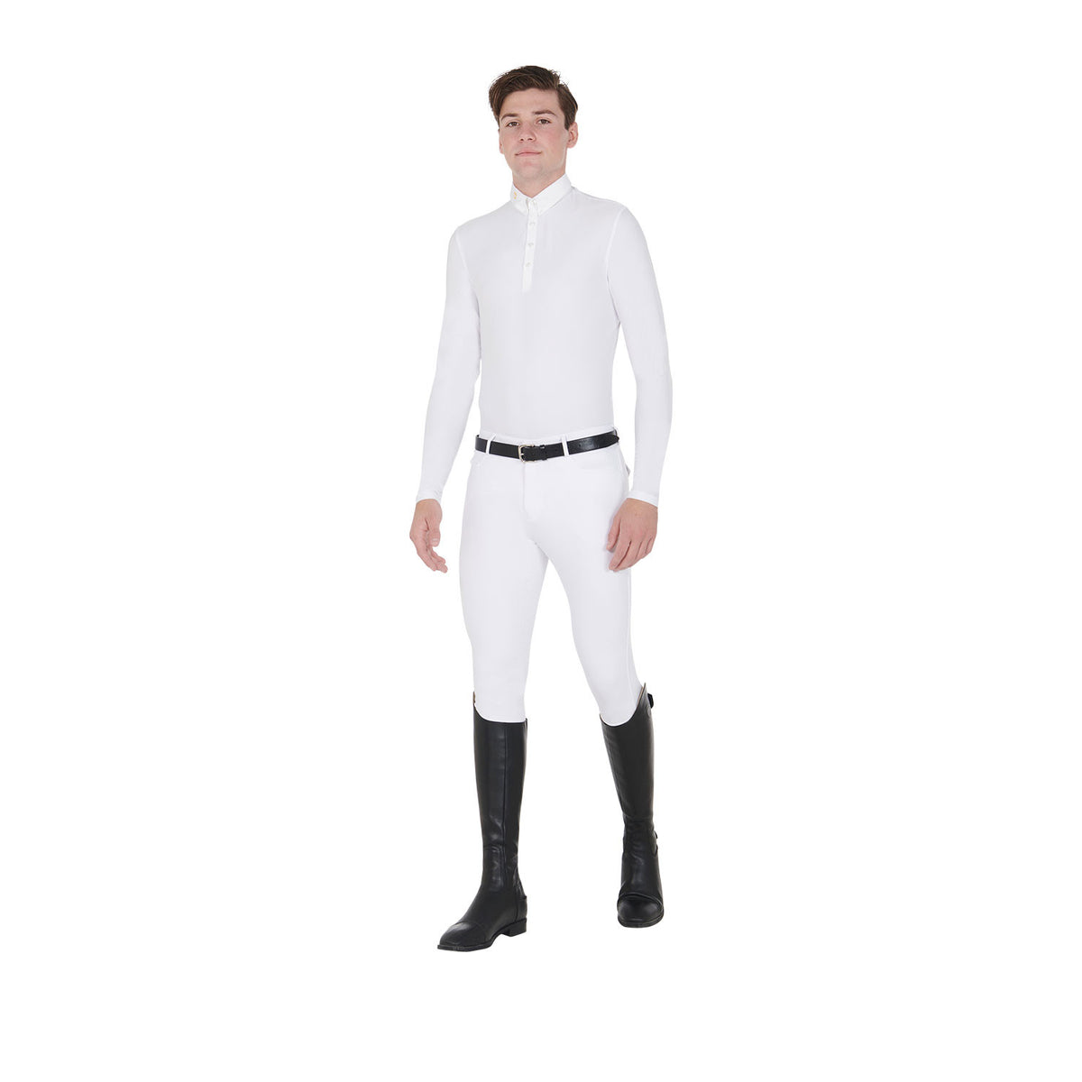 Equestro Men's long-sleeved polo shirt in technical fleece fabric