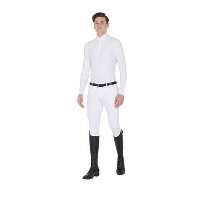 Equestro Men's long-sleeved polo shirt in technical fleece fabric