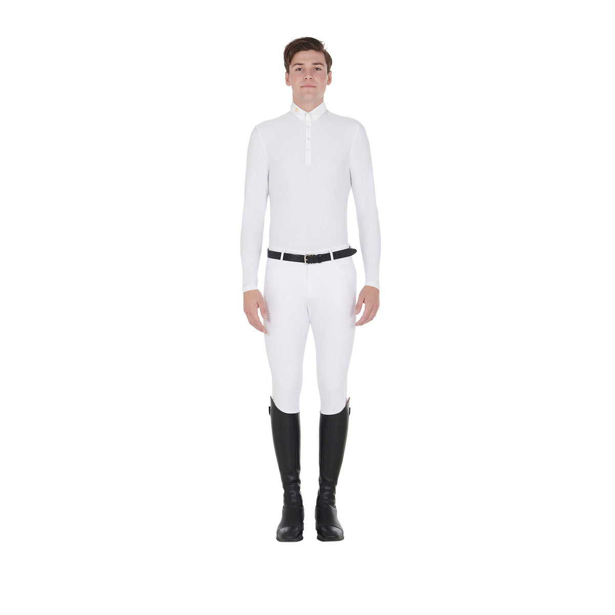 Equestro Men's long-sleeved polo shirt in technical fleece fabric