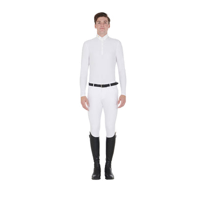Equestro Men's long-sleeved polo shirt in technical fleece fabric