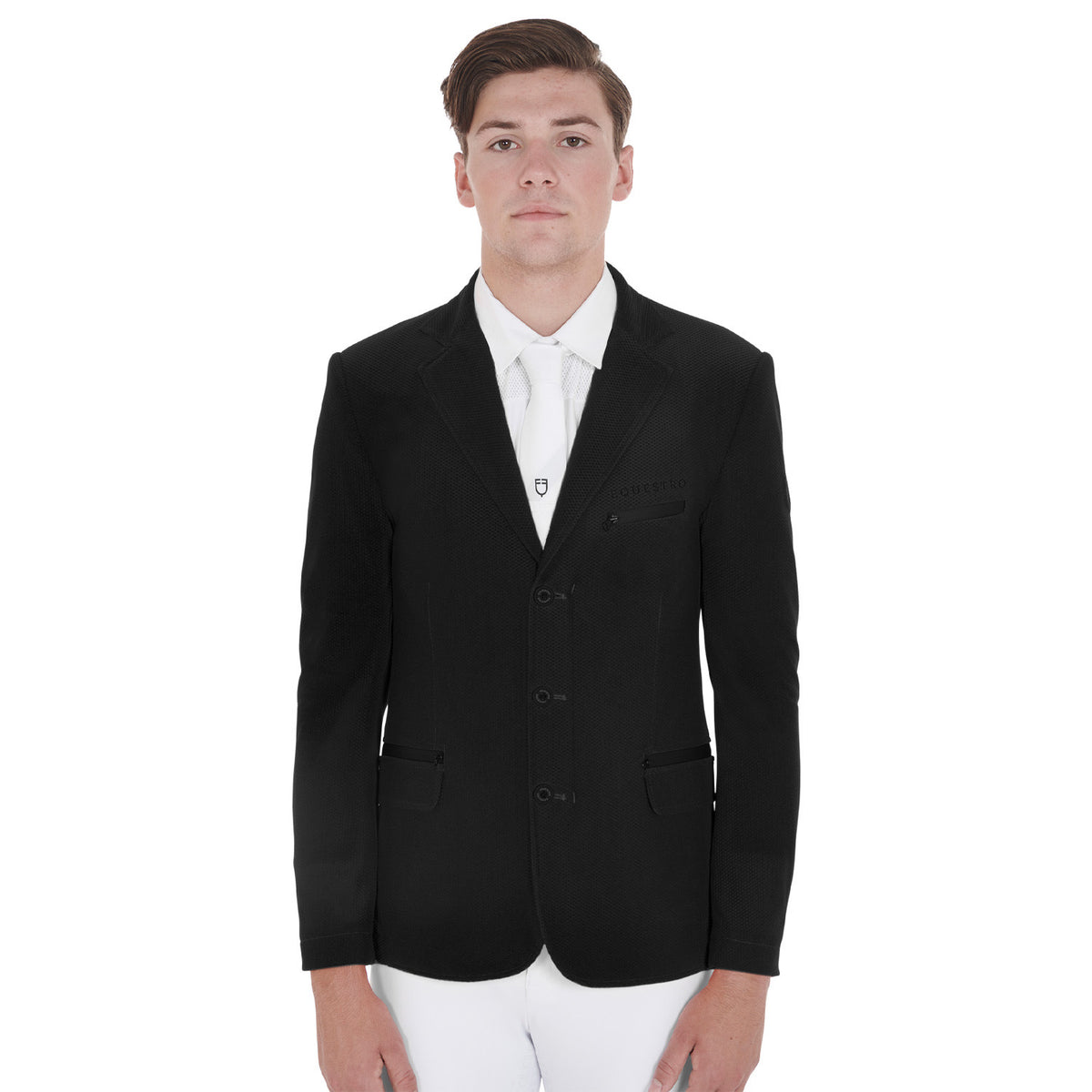 Equestro Men's competition jacket three buttons perforated fabric