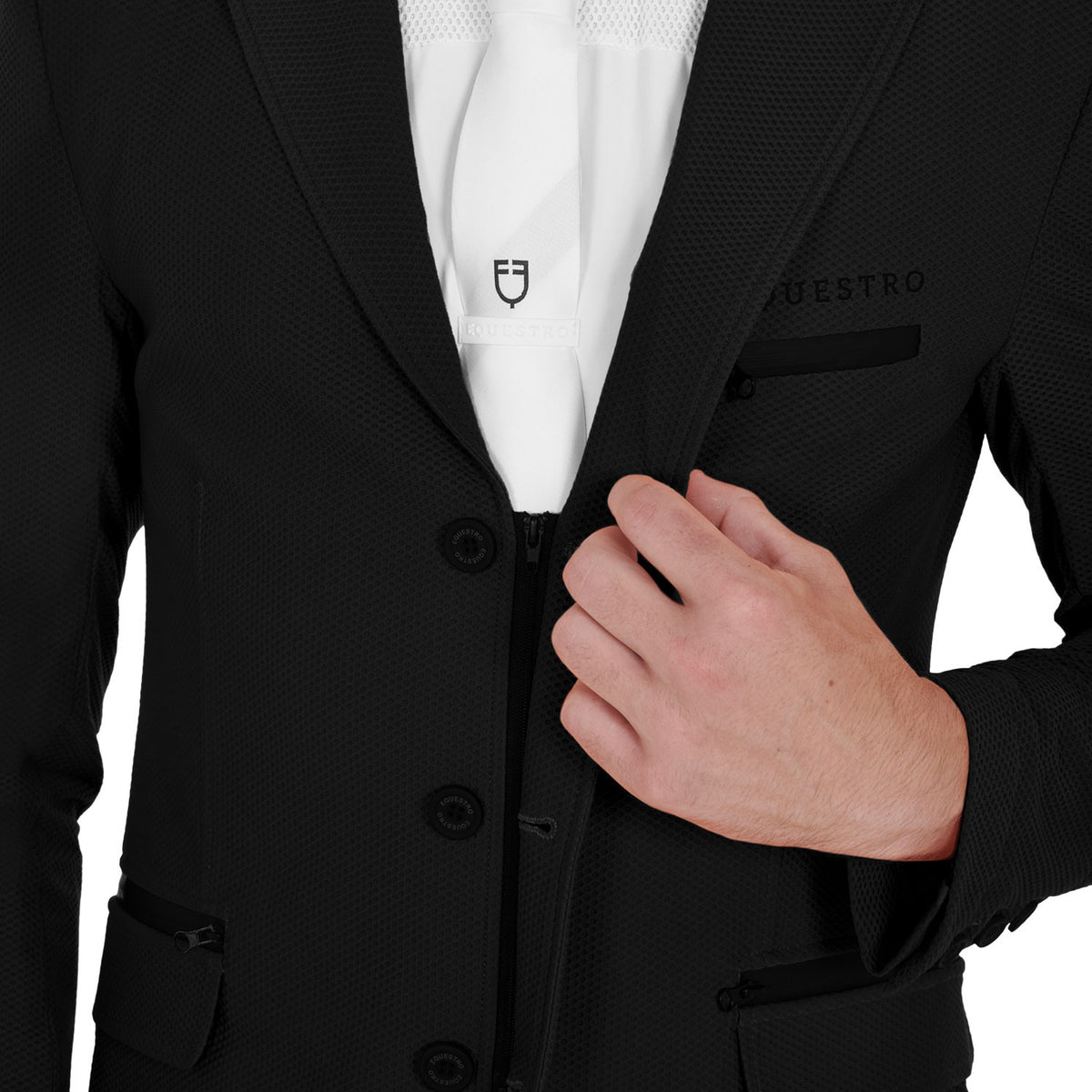 Equestro Men's competition jacket three buttons perforated fabric