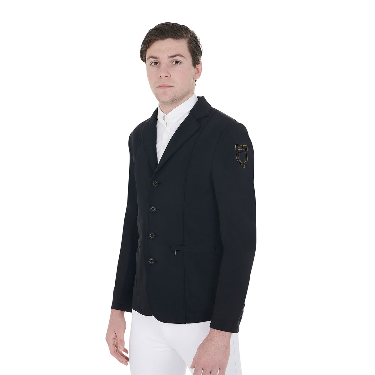 Equestro Men's competition jacket with contrasting embroidered logo