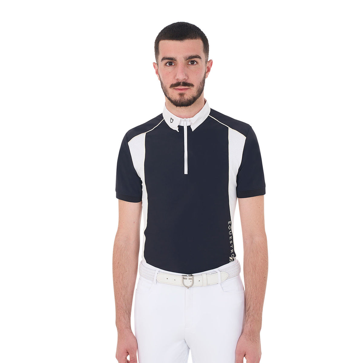 Equestro Men's slim fit polo shirt in technical fabric with piping
