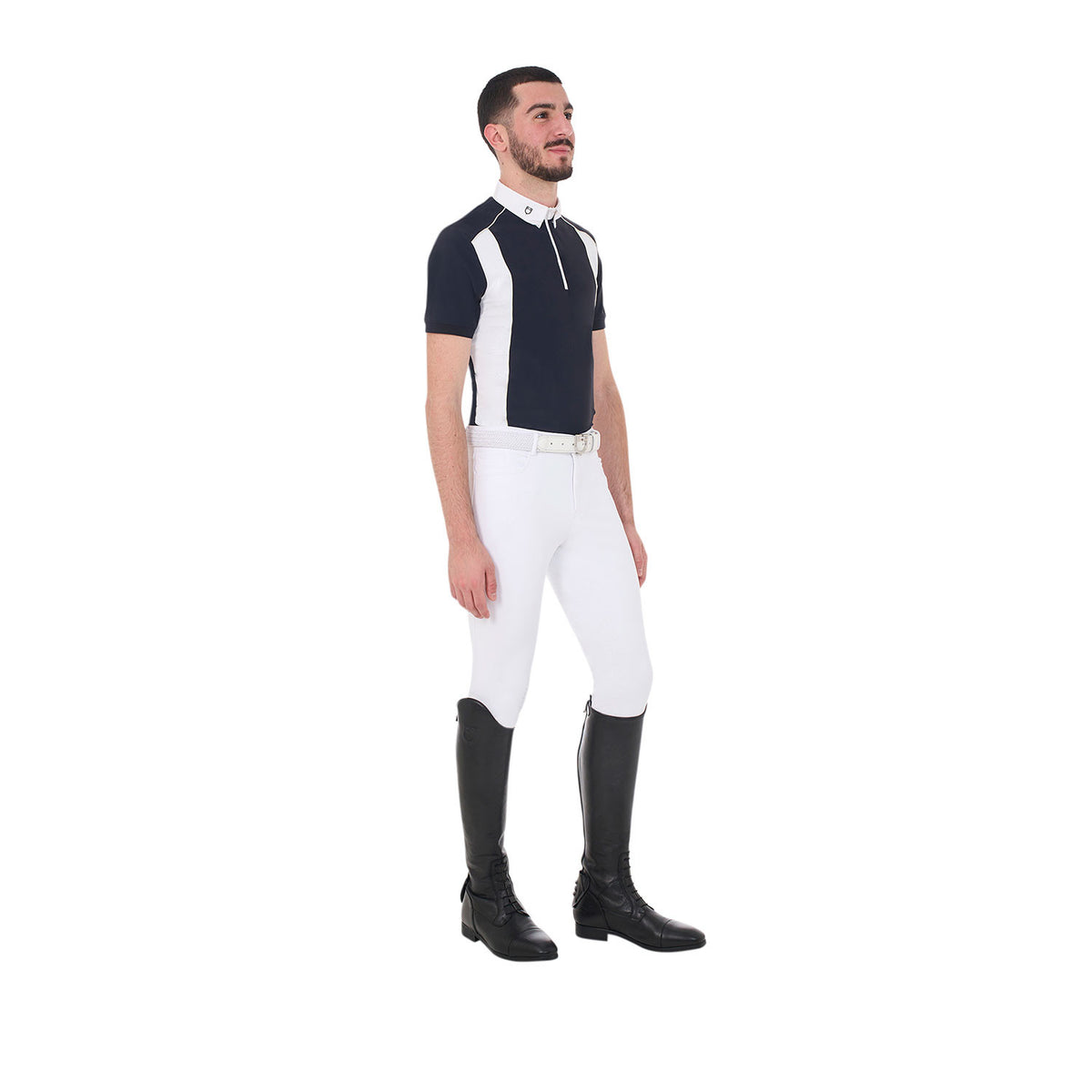 Equestro Men's slim fit polo shirt in technical fabric with piping