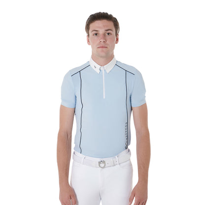 Equestro Men's slim fit polo shirt in technical fabric with piping