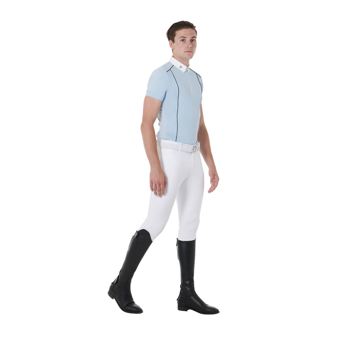 Equestro Men's slim fit polo shirt in technical fabric with piping
