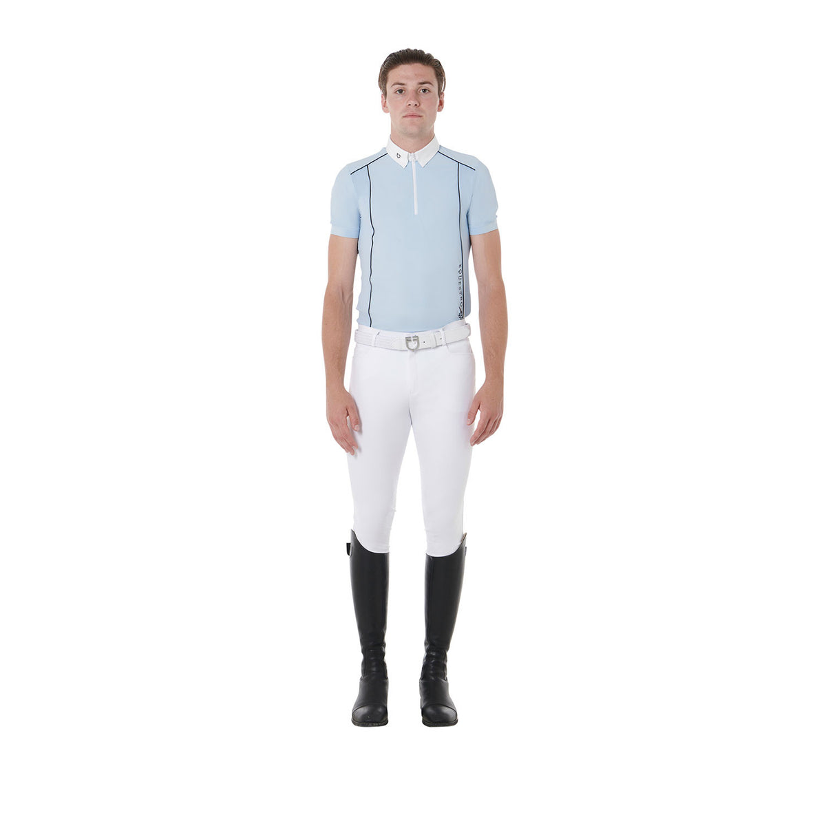 Equestro Men's slim fit polo shirt in technical fabric with piping