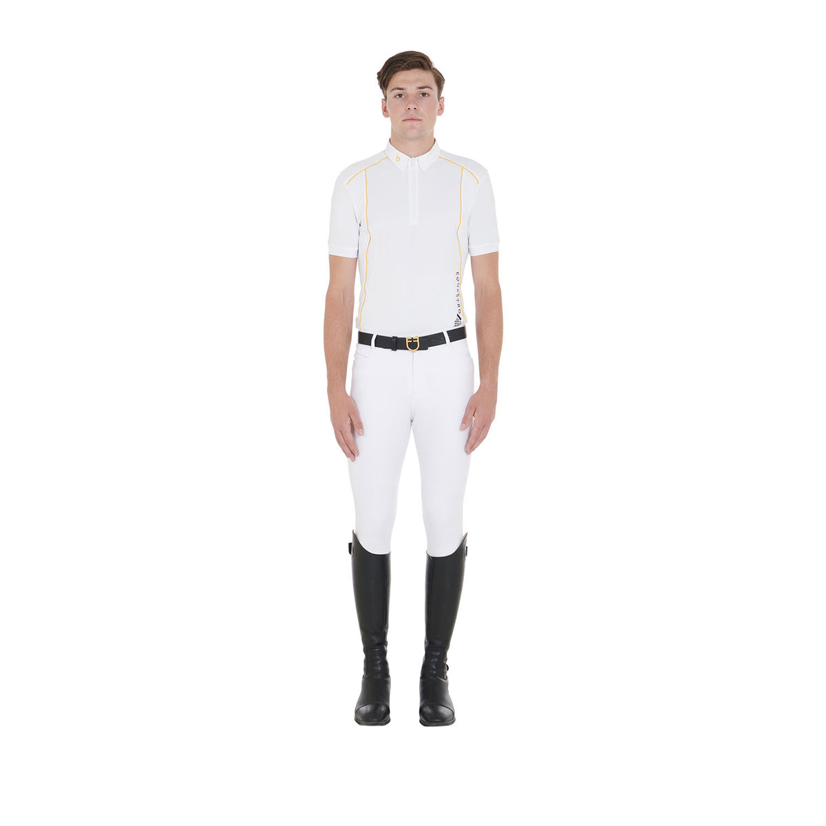 Equestro Men's slim fit polo shirt in technical fabric with piping