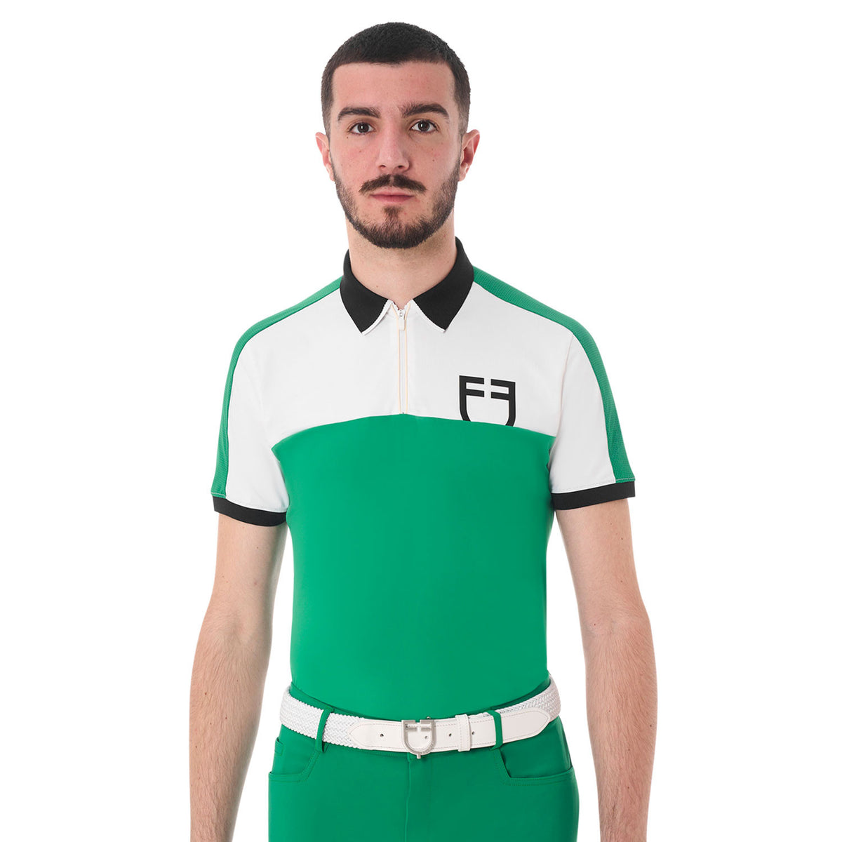 Equestro Men's slim fit training polo shirt with front logo