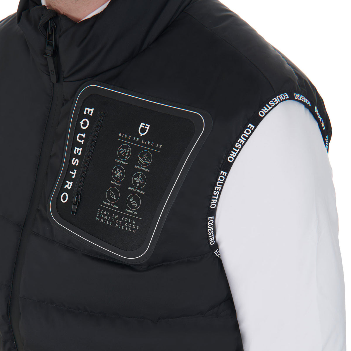 Equestro Men's stretch fabric vest silicone patch