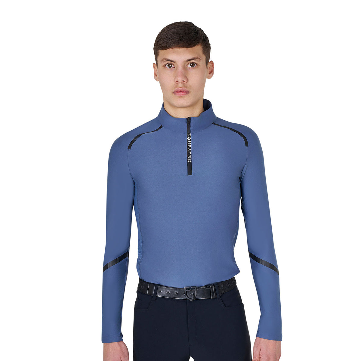 Equestro Men's slim fit long sleeve training polo shirt