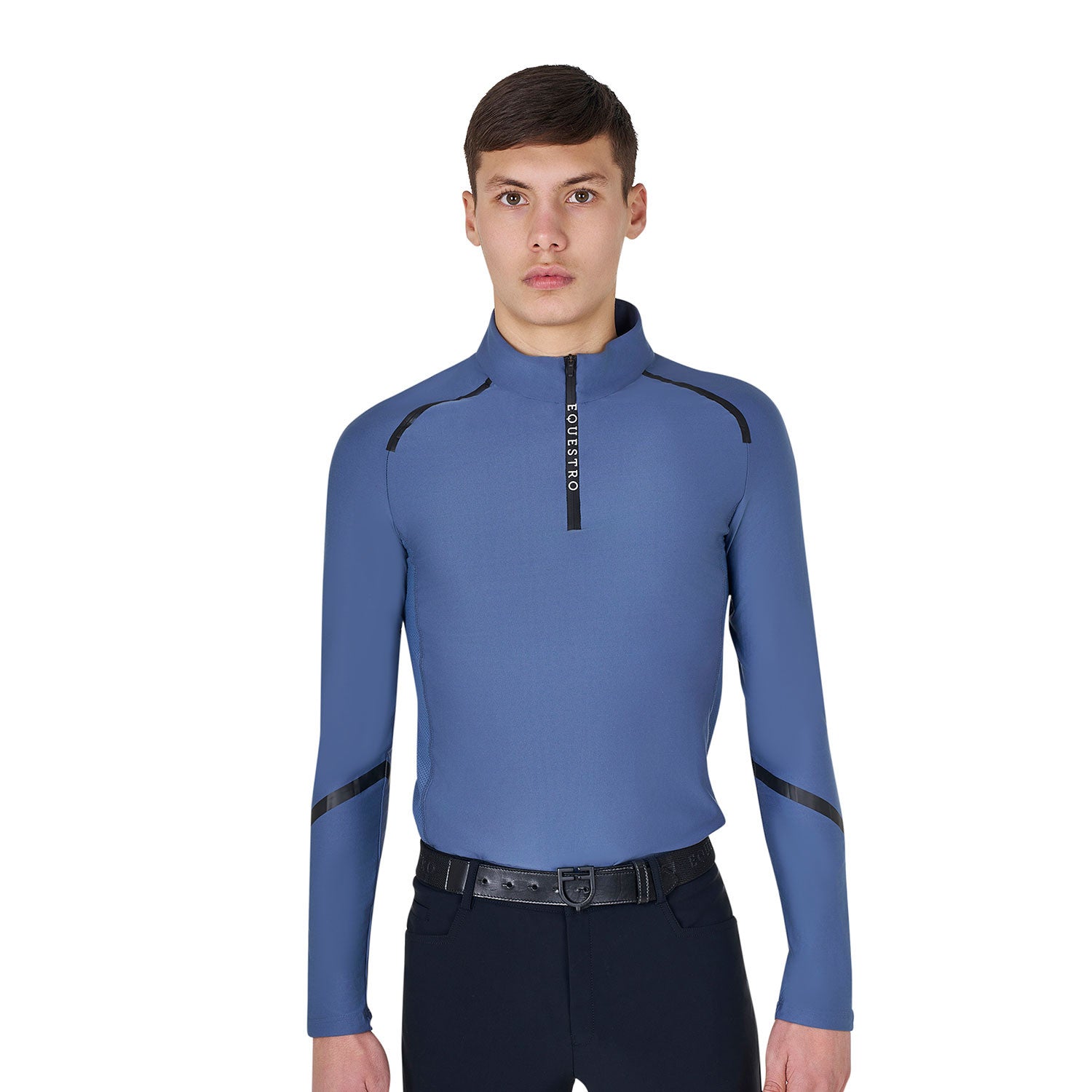 Equestro Men's slim fit long sleeve training polo shirt