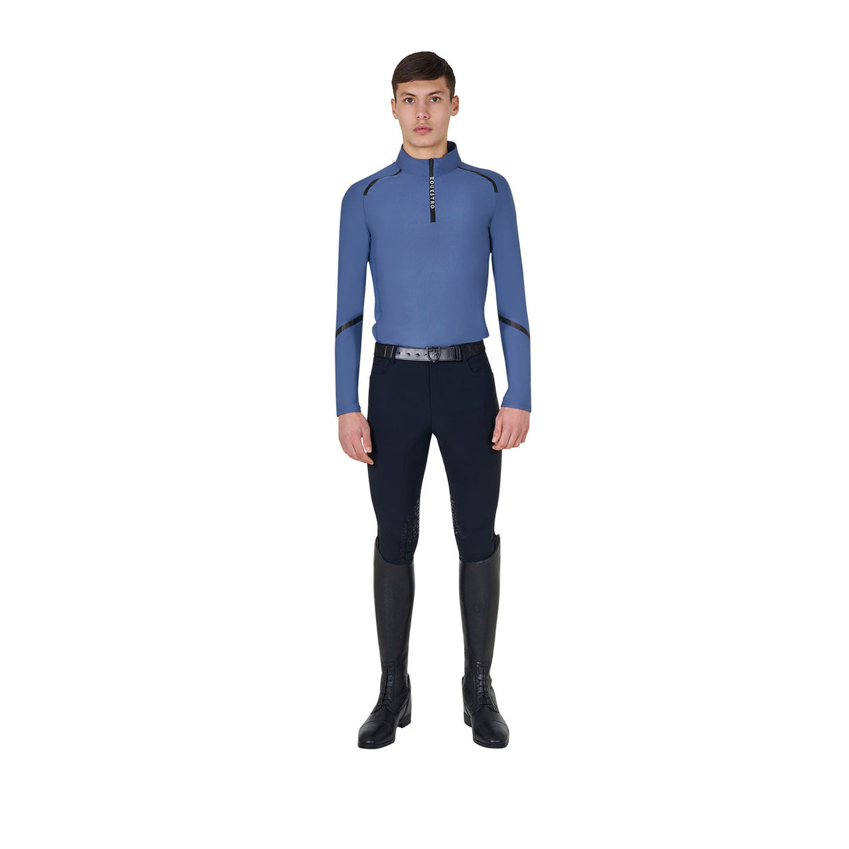 Equestro Men's slim fit long sleeve training polo shirt