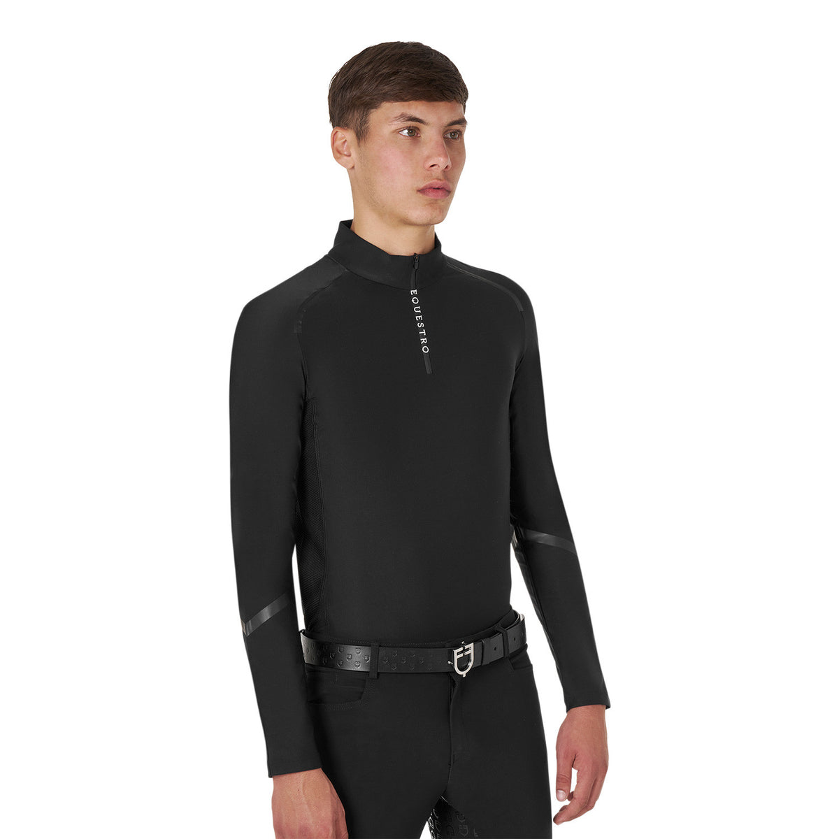 Equestro Men's slim fit long sleeve training polo shirt