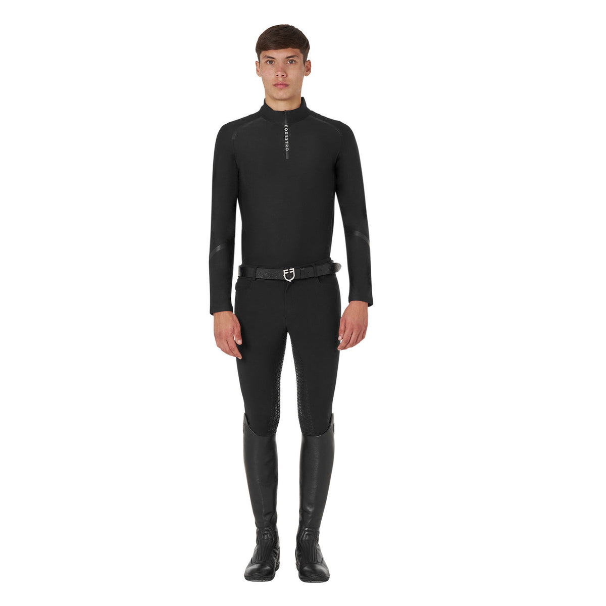 Equestro Men's slim fit long sleeve training polo shirt