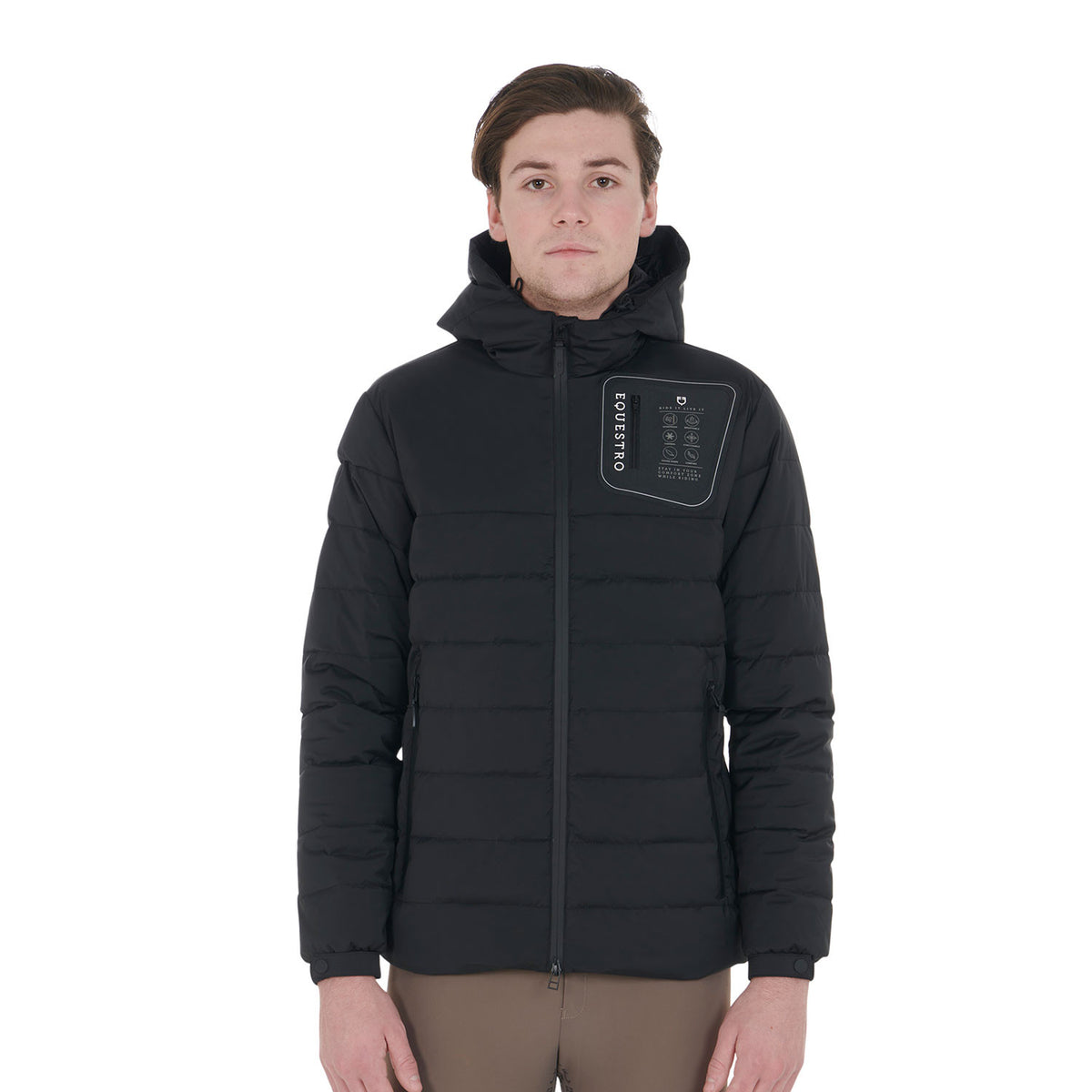 Equestro Men's stretch fabric down jacket silicone patch
