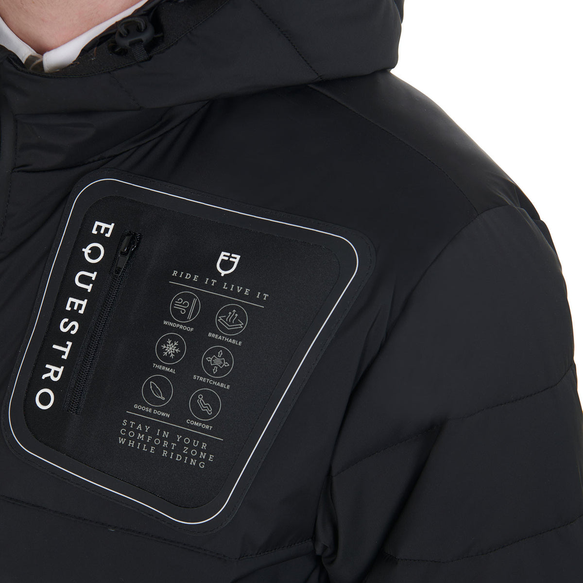 Equestro Men's stretch fabric down jacket silicone patch