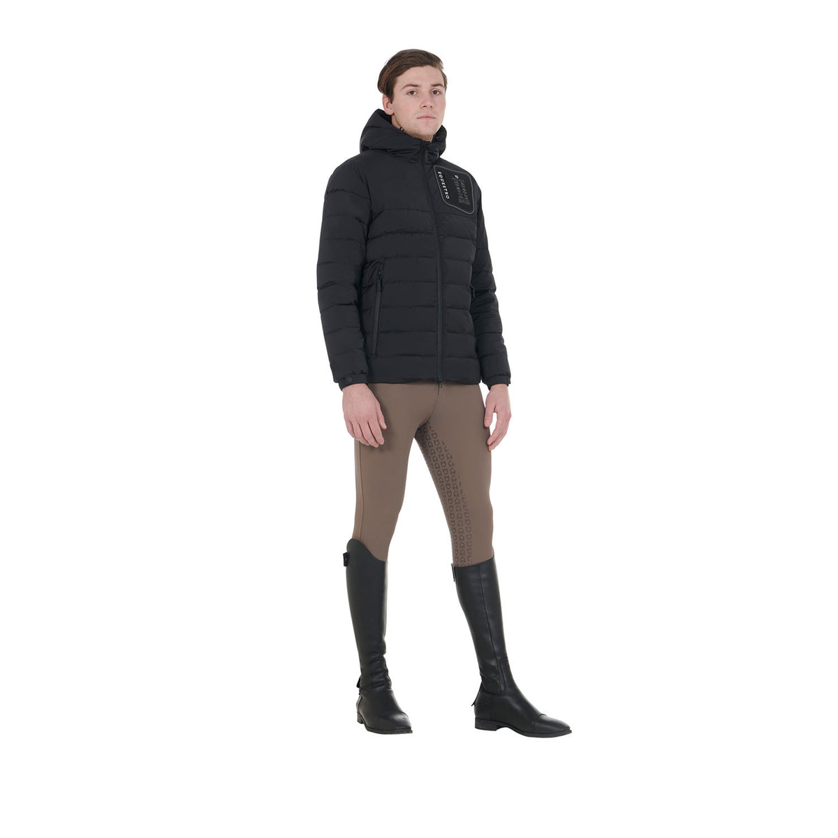 Equestro Men's stretch fabric down jacket silicone patch