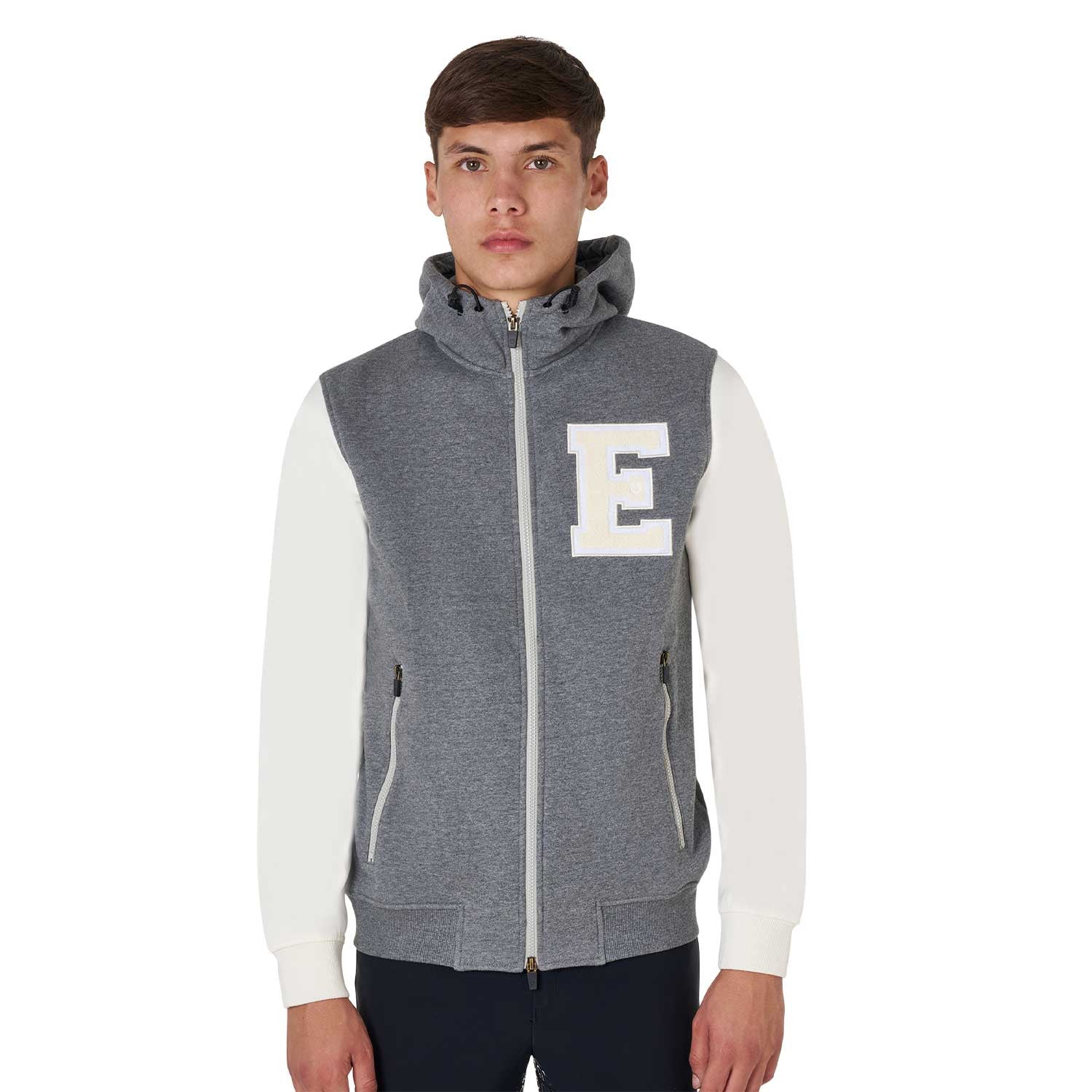 Equestro Men's institutional two-tone hoodie with front zip