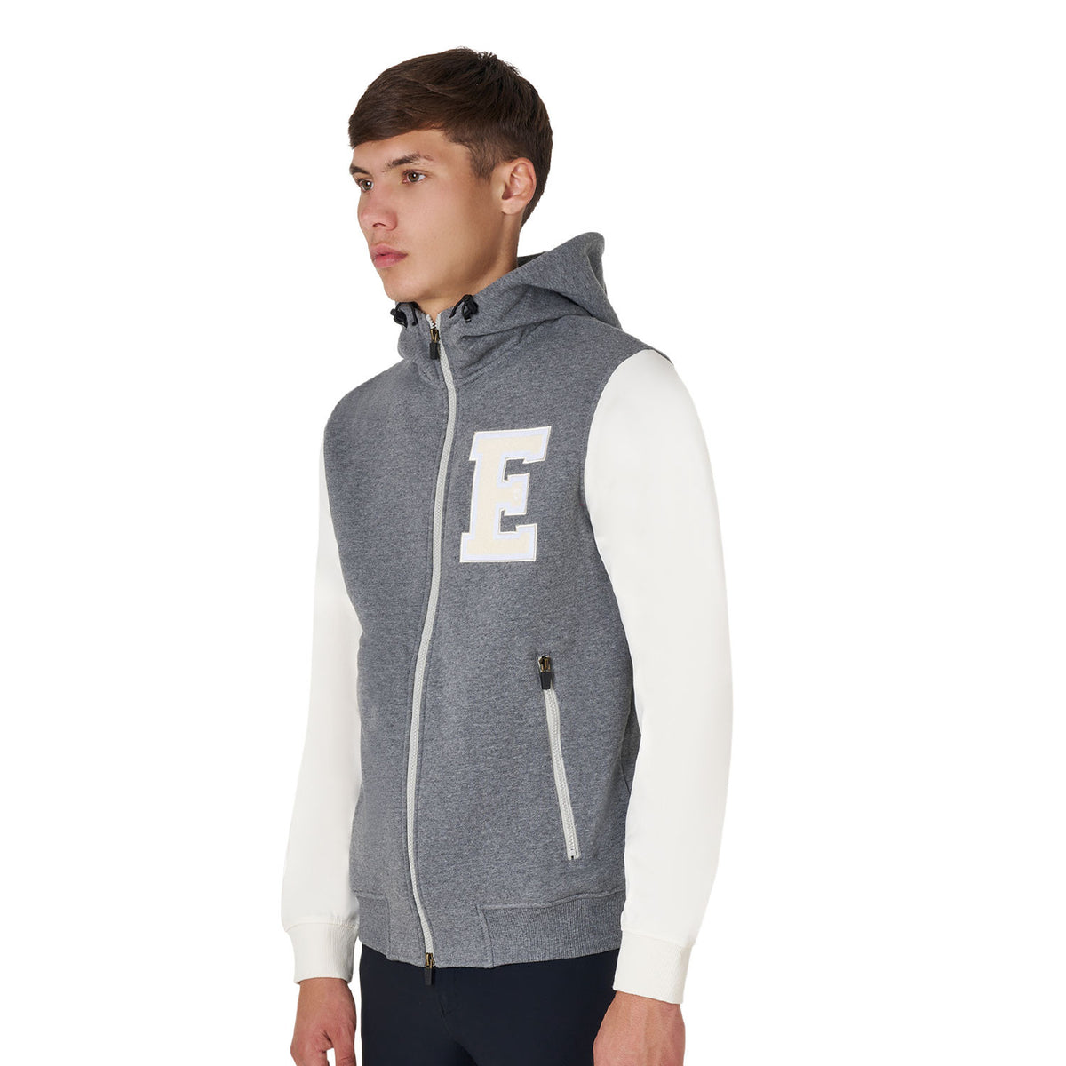Equestro Men's institutional two-tone hoodie with front zip