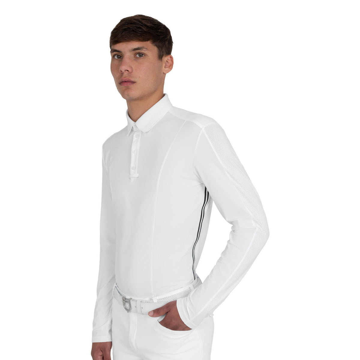 Equestro Men's competition polo shirt with mesh and ribbed inserts