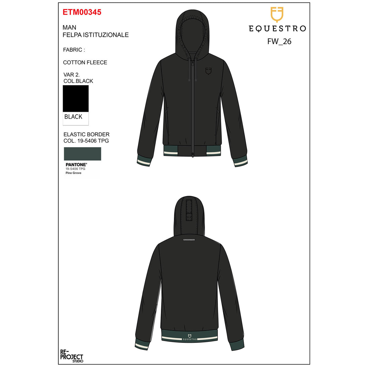 Equestro Men's hoodie with front zipper