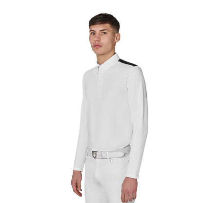 Equestro Men's long-sleeved competition polo shirt with mesh inserts
