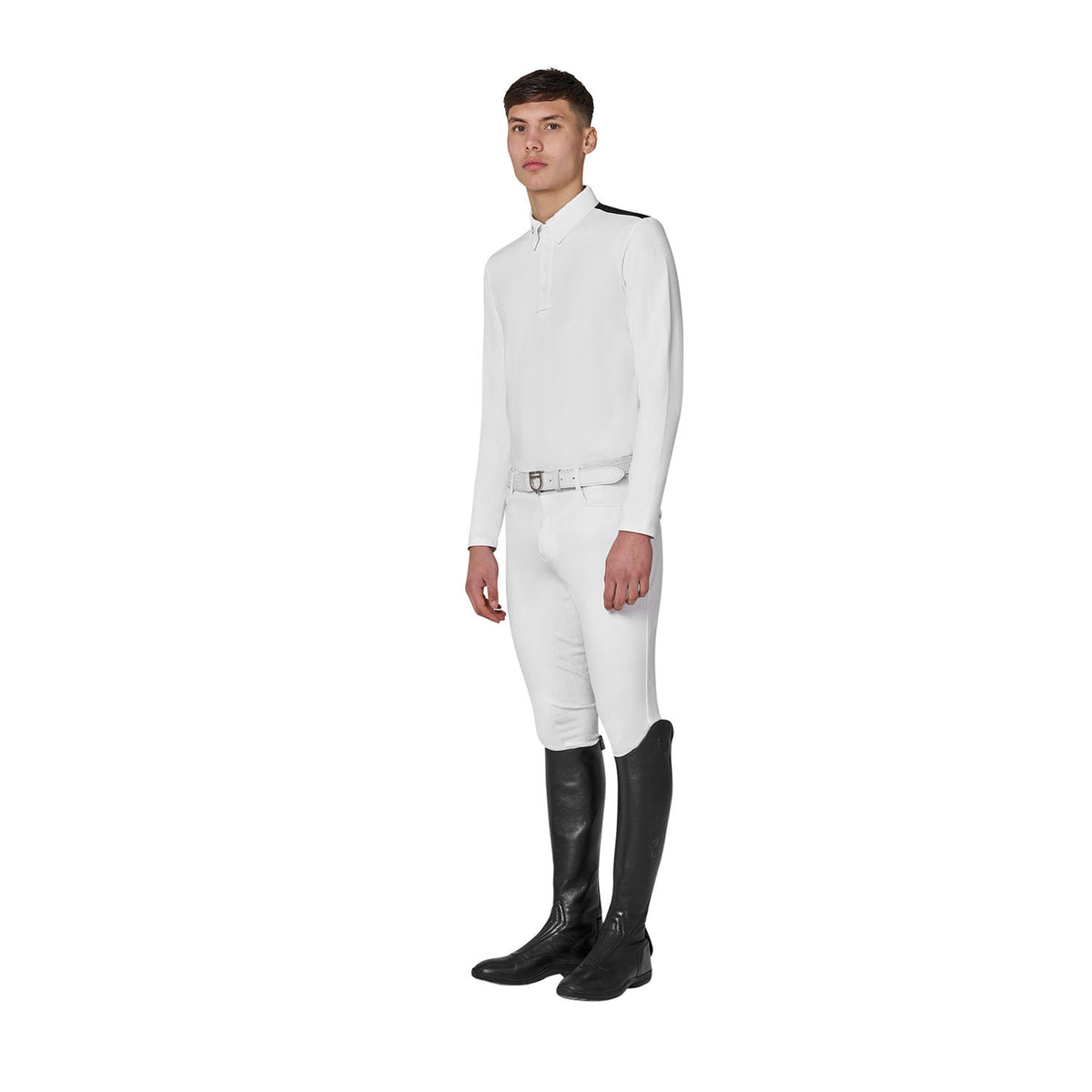 Equestro Men's long-sleeved competition polo shirt with mesh inserts