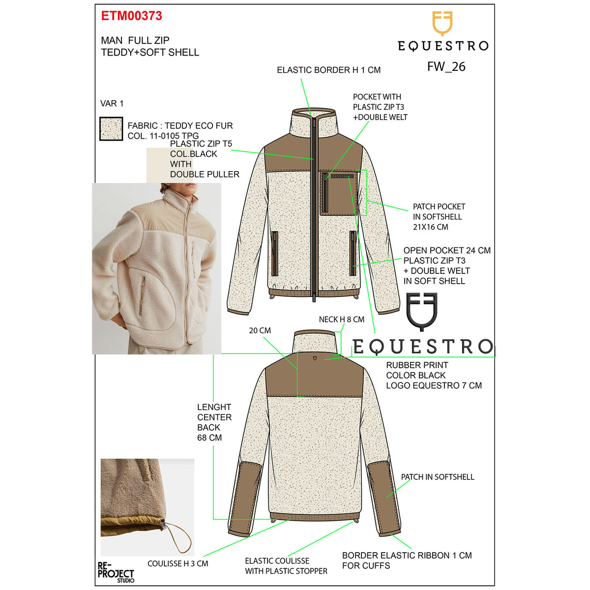 Equestro Men’s teddy fleece sweatshirt with front pocket