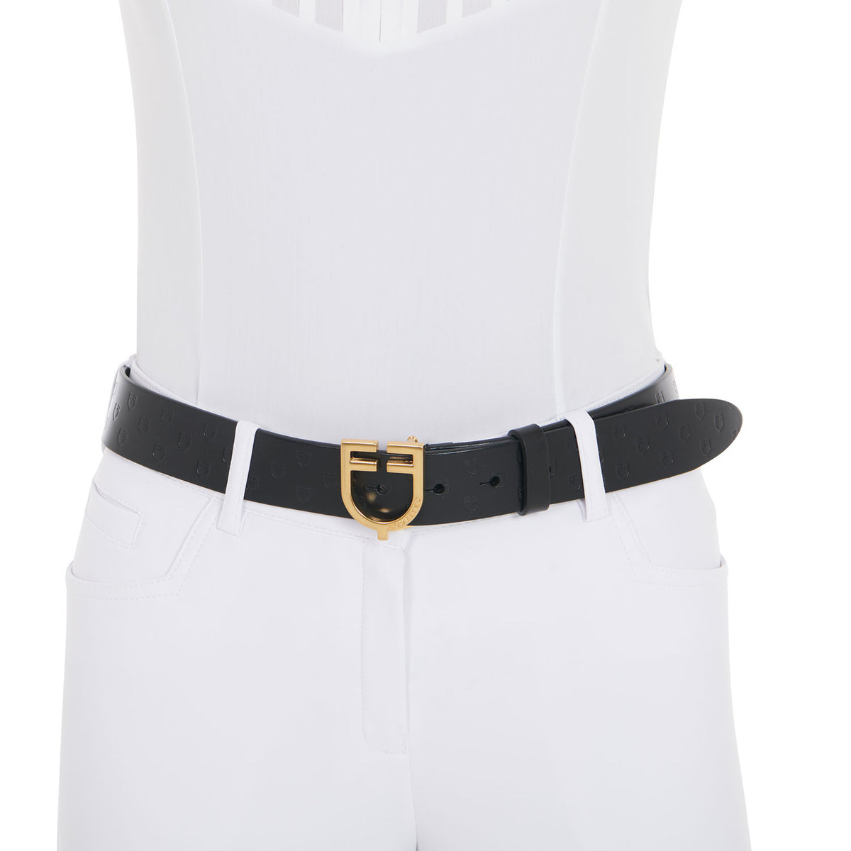 Equestro Leather logo belt with logoed buckle