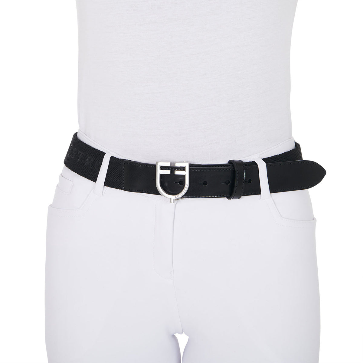 Equestro Leather belt with elastic and lettering