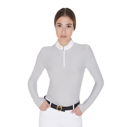 Equestro Women's long sleeved polo shirt in technical fleece fabric