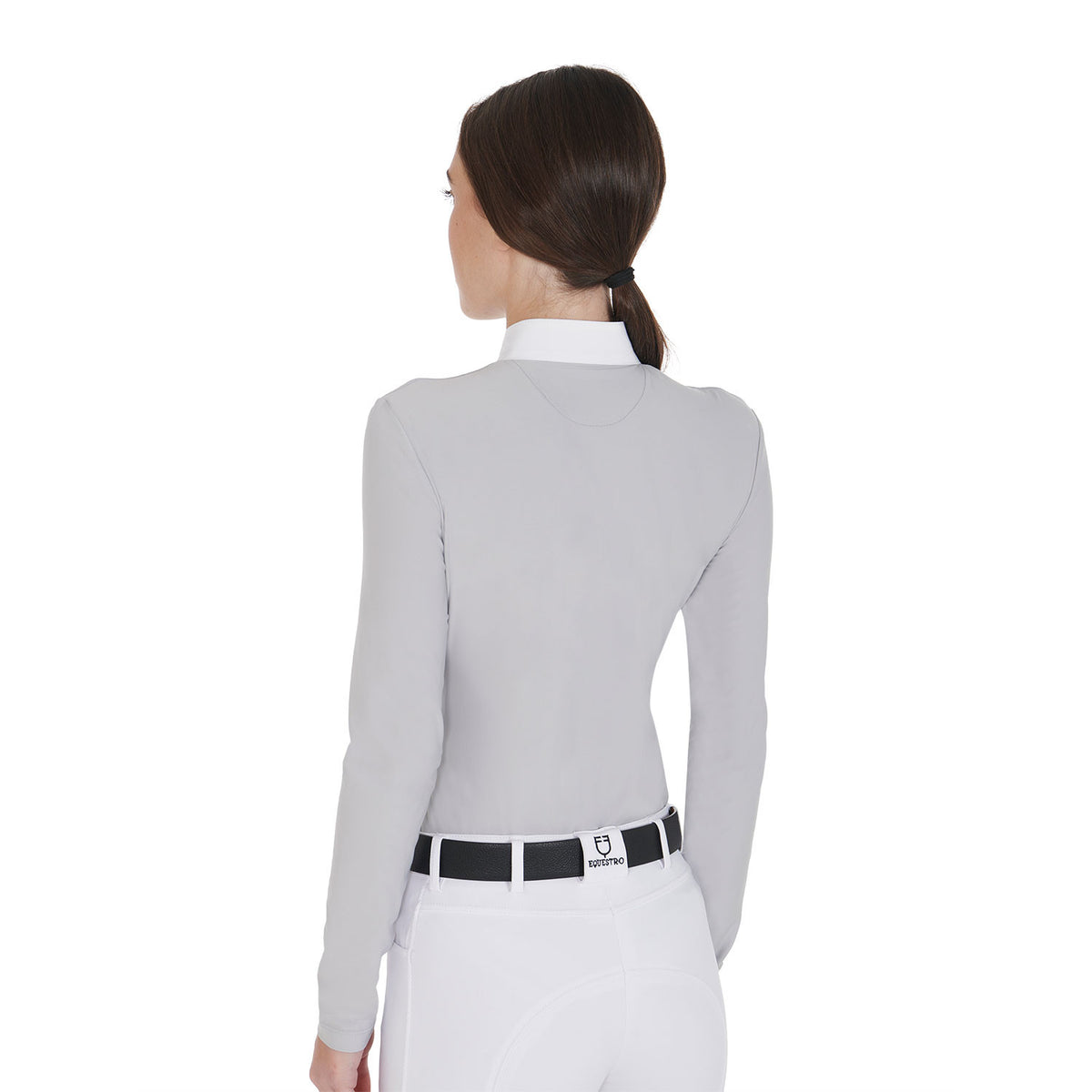 Equestro Women's long sleeved polo shirt in technical fleece fabric